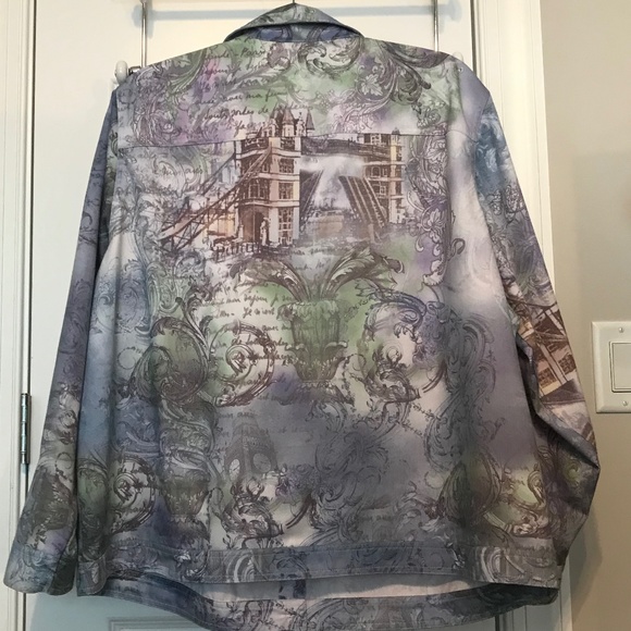 C&B colorful denim jacket with French images & text (2X) - Picture 3 of 15